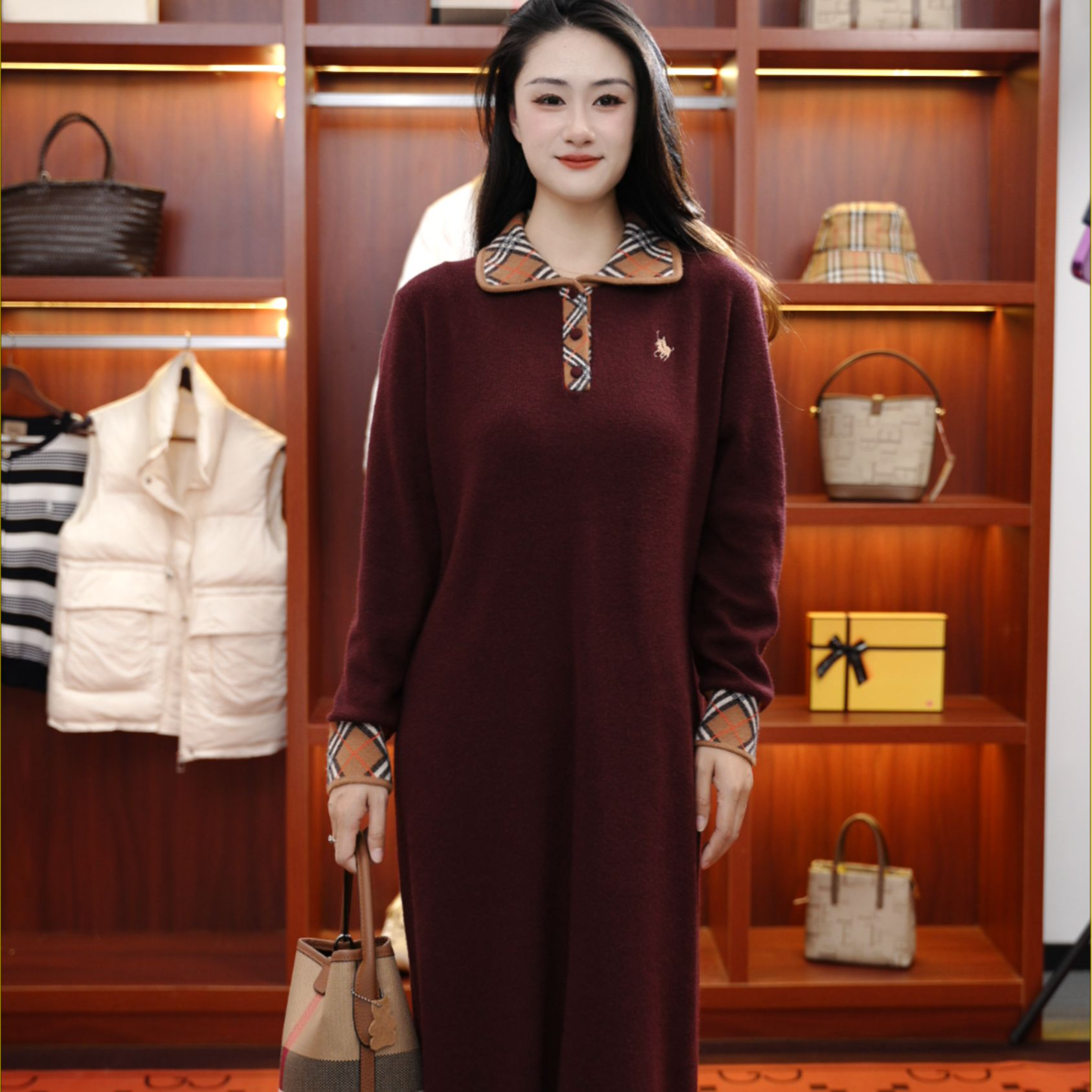 秋冬冬季通勤风加厚时尚连衣裙A字裙长袖连衣裙针织显瘦气质打底