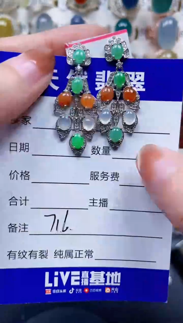 银S925镶嵌翡翠耳饰716