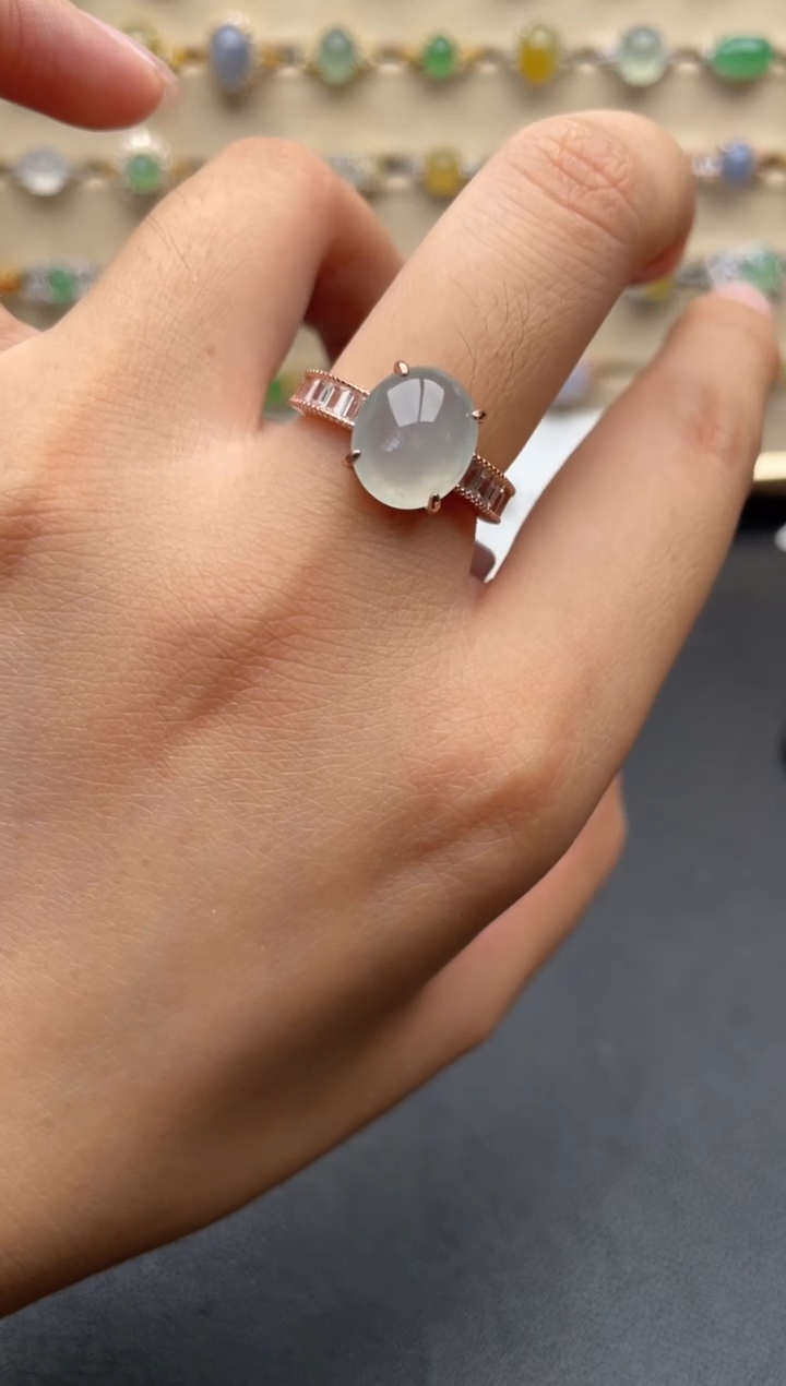 银S925镶嵌戒指翡翠一物一证一礼盒