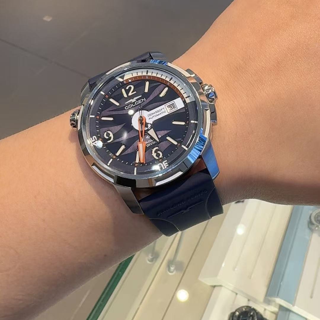 GOLGEN/古尊蛟龙系列深海蓝《胖胖推荐》银色钢带机械男士腕表16020