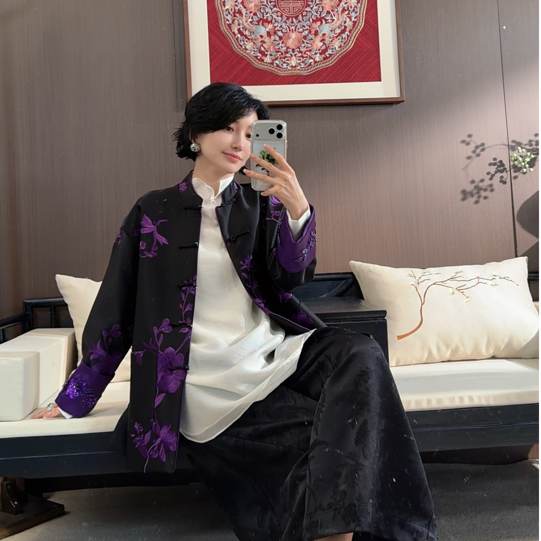 Betty Bairn【风林幽兰】新中式醋酸刺绣高级百搭撞色外套BW5337