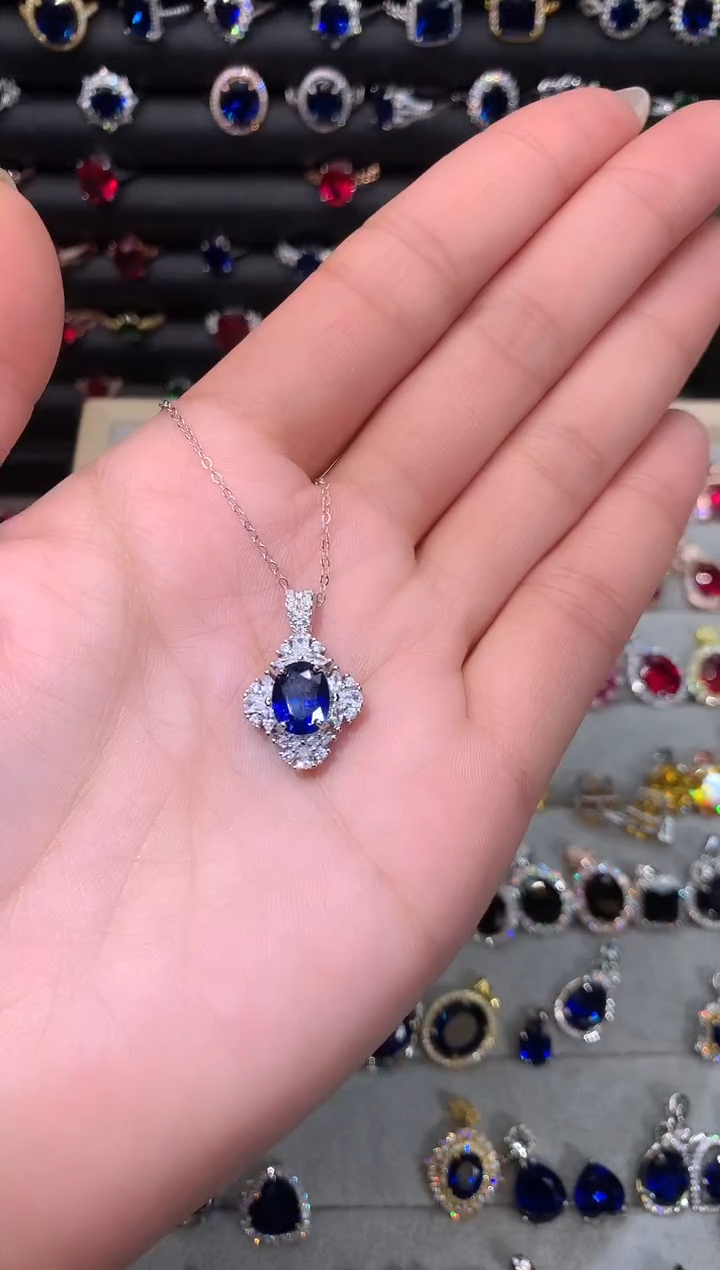 【闪购商品】蓝宝石吊坠(赠链)银S925镶嵌79