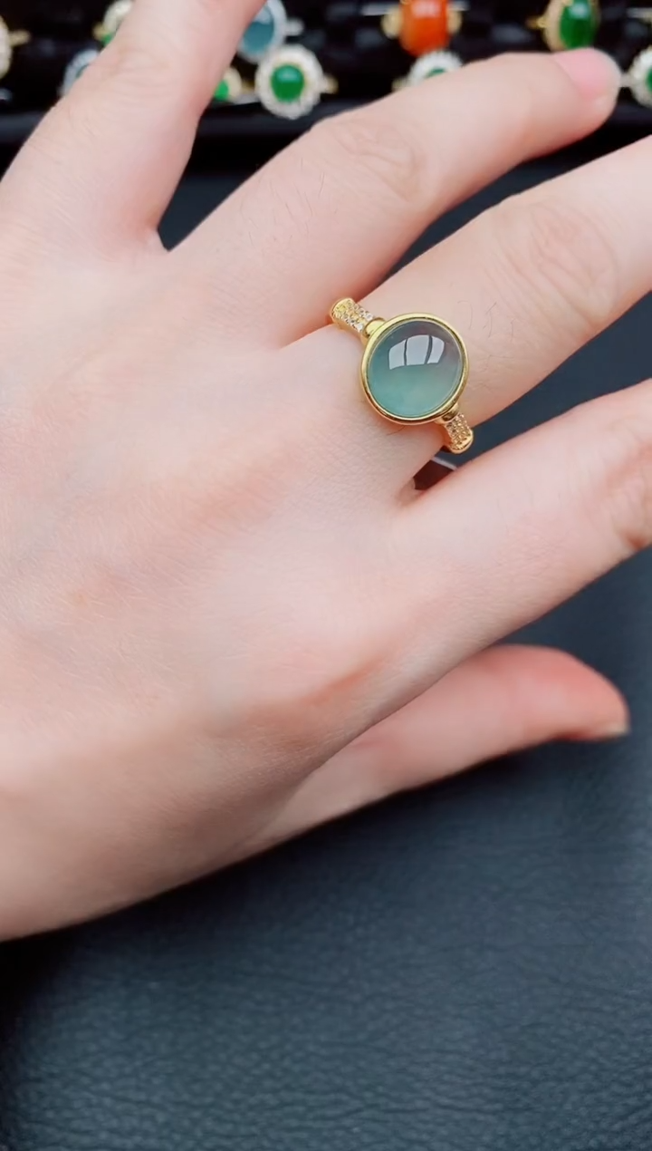 【闪购商品】翡翠戒指银S925镶嵌天然a货翡翠55