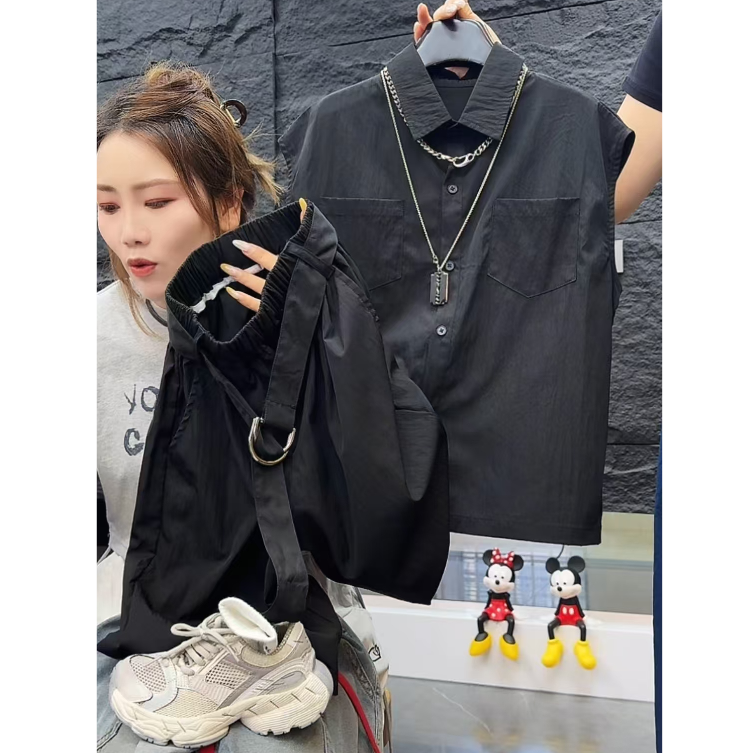 吾2025【Y】5月23日 儿童时尚黑色薄款短袖套装4209-