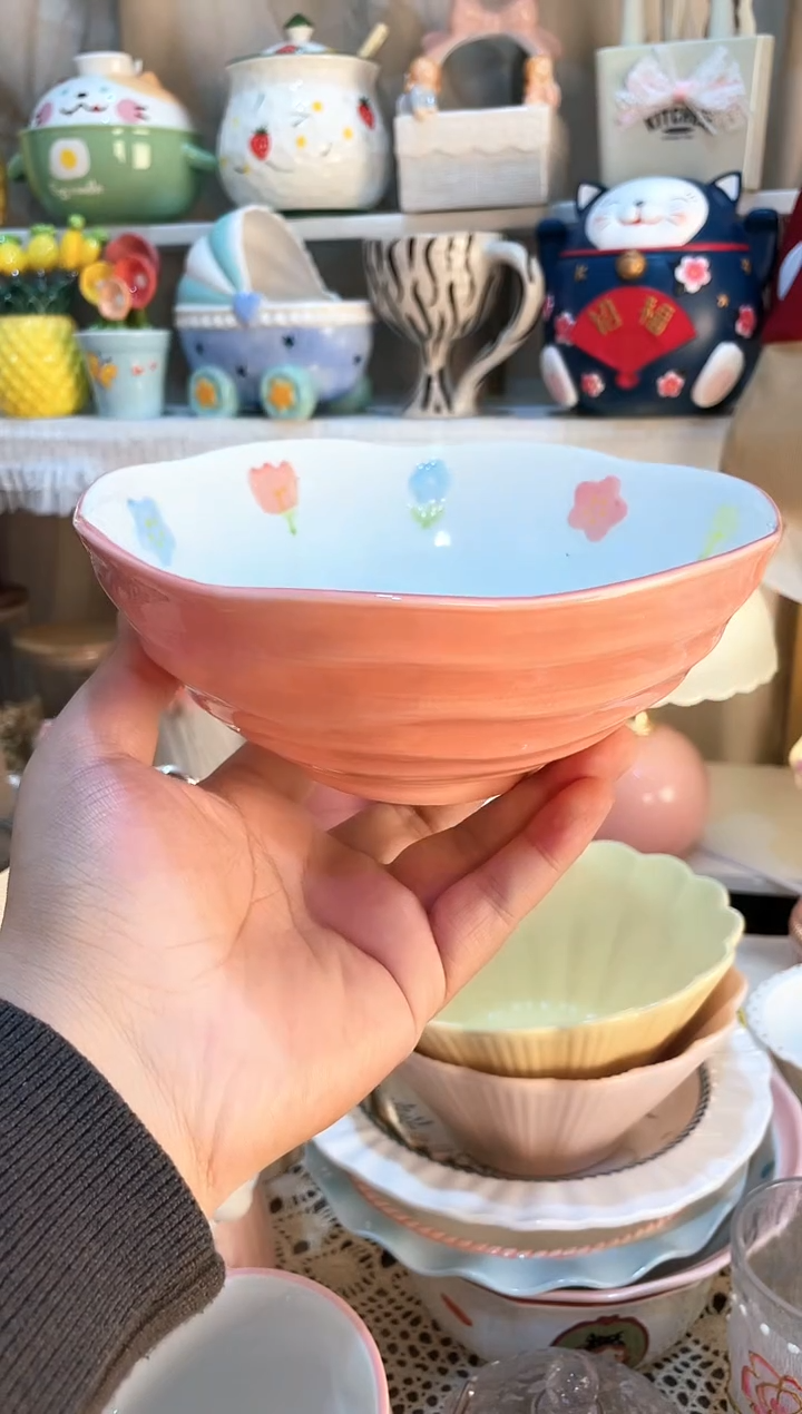 【闪购商品】瓷片粉色面碗 质量好发货快放心拍