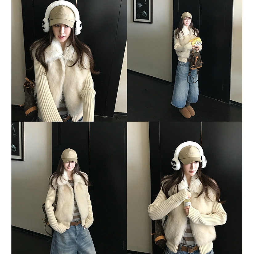 炽铂新款“毛绒暖暖”25年新品时髦洋气秋冬针织拼接可拆卸袖子外套