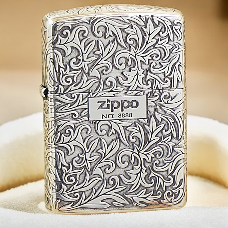 【老李鉴定】zippo打火机正品W镀银唐草中标之宝防风火机男士DYJ1
