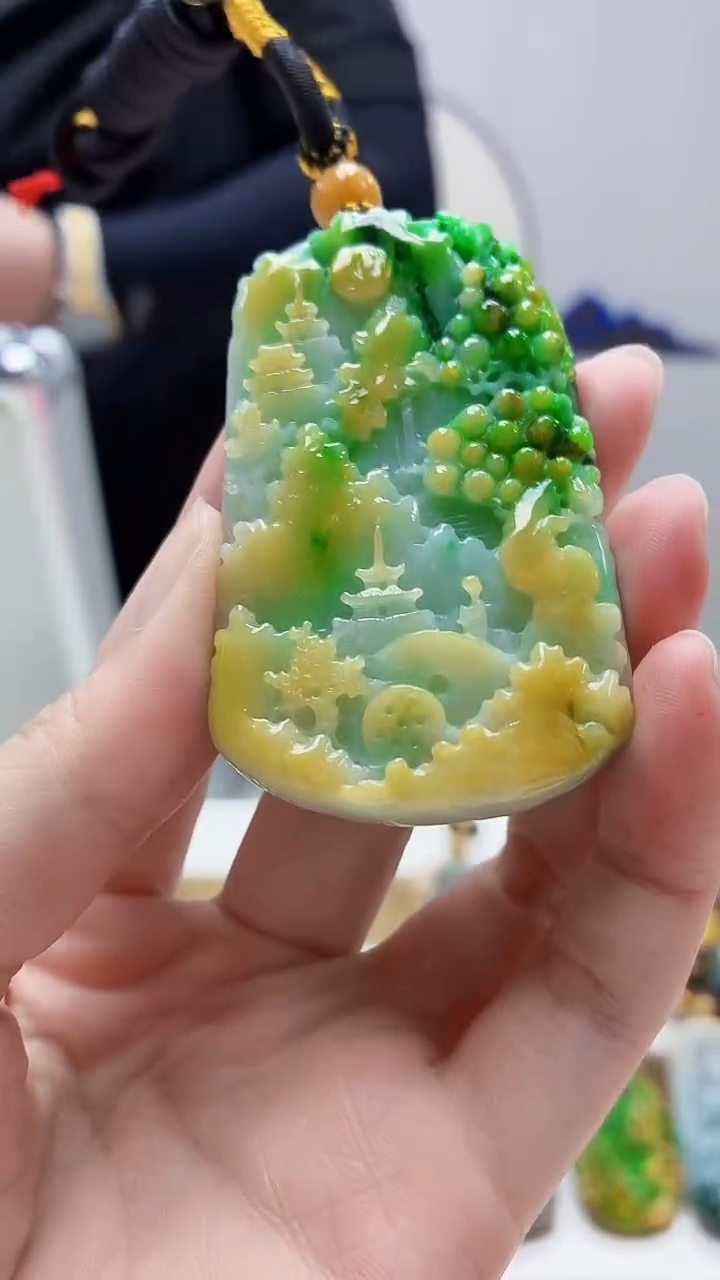 未镶嵌定制翡翠5060zm-毛货挂件山水96