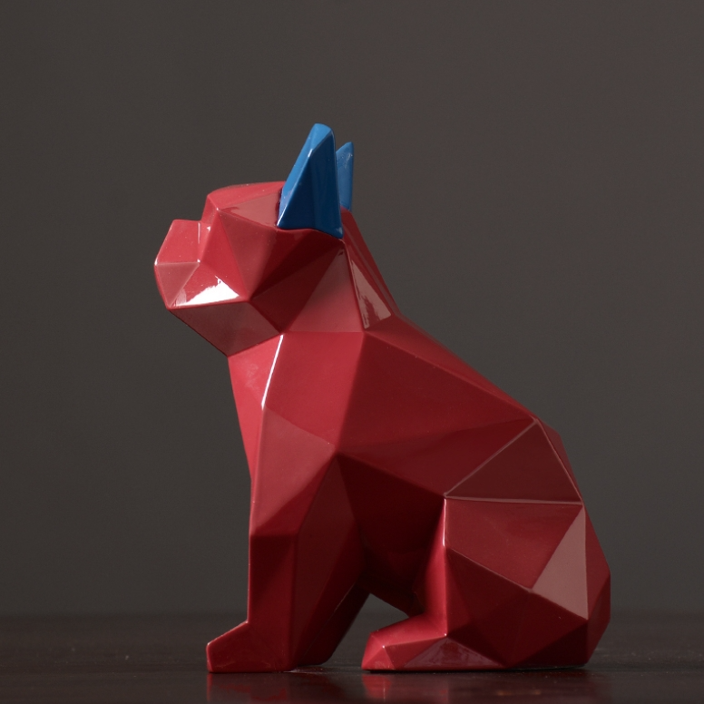 北欧仿真斗牛犬宝丽石烤漆红色