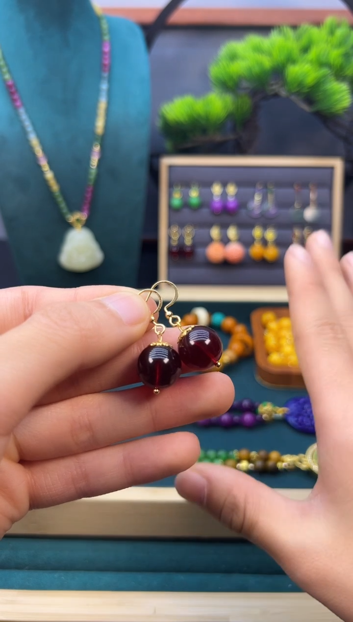 【闪购商品】血珀耳饰14K金镶嵌E329             