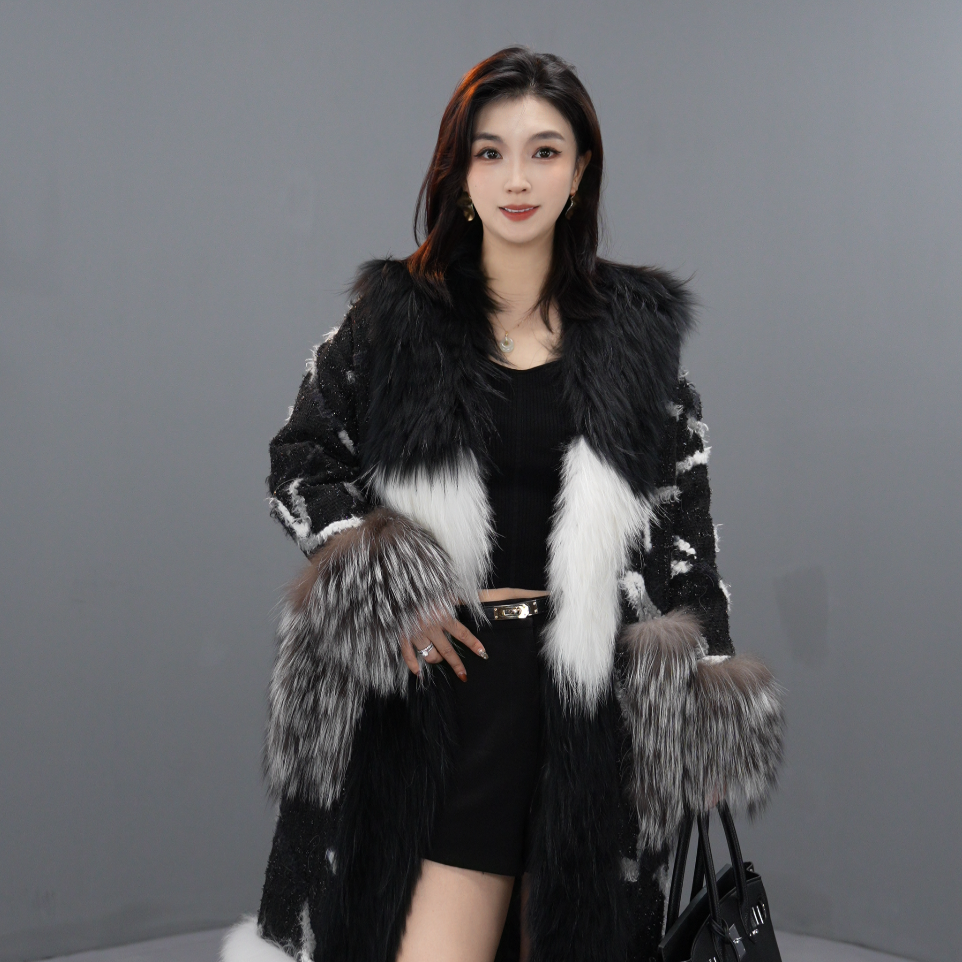 【巴黎时装周】原创设计师银狐狐狸毛＋貉子毛白鹅绒长款外套2431