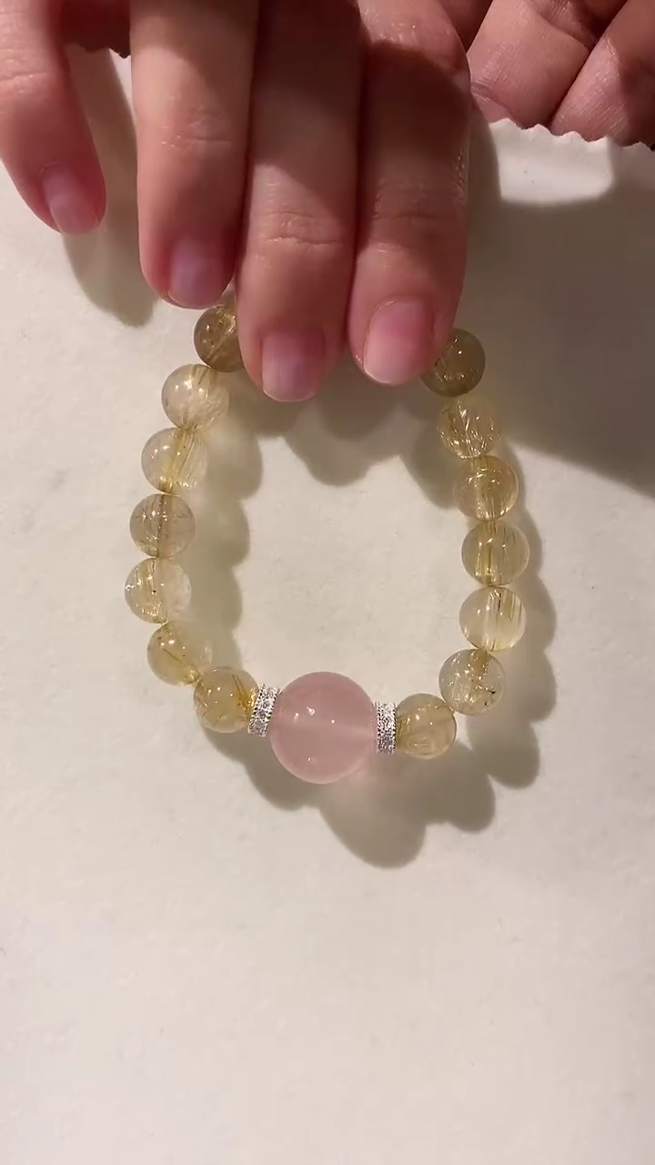 【闪购商品】水晶手链未镶嵌金发晶粉水9.8mm
