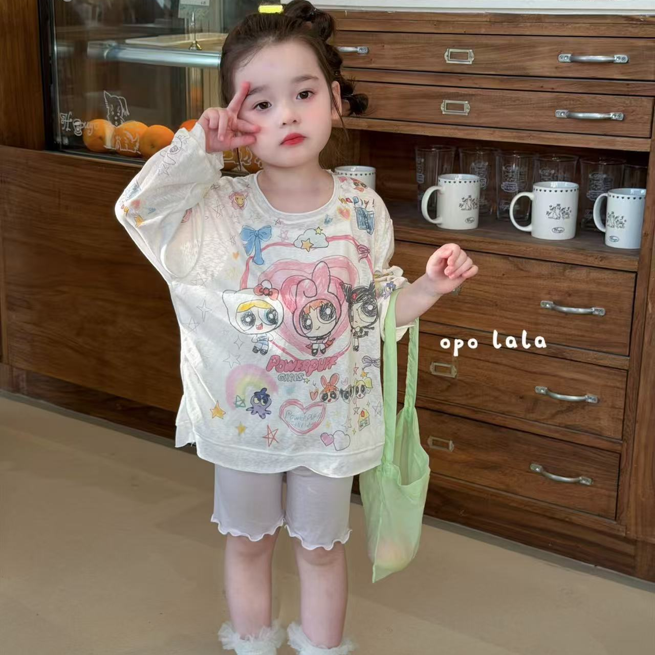 【Opo LaLa.】特价不退换！夏季飞天小女警防晒罩衫木耳边五分裤套装