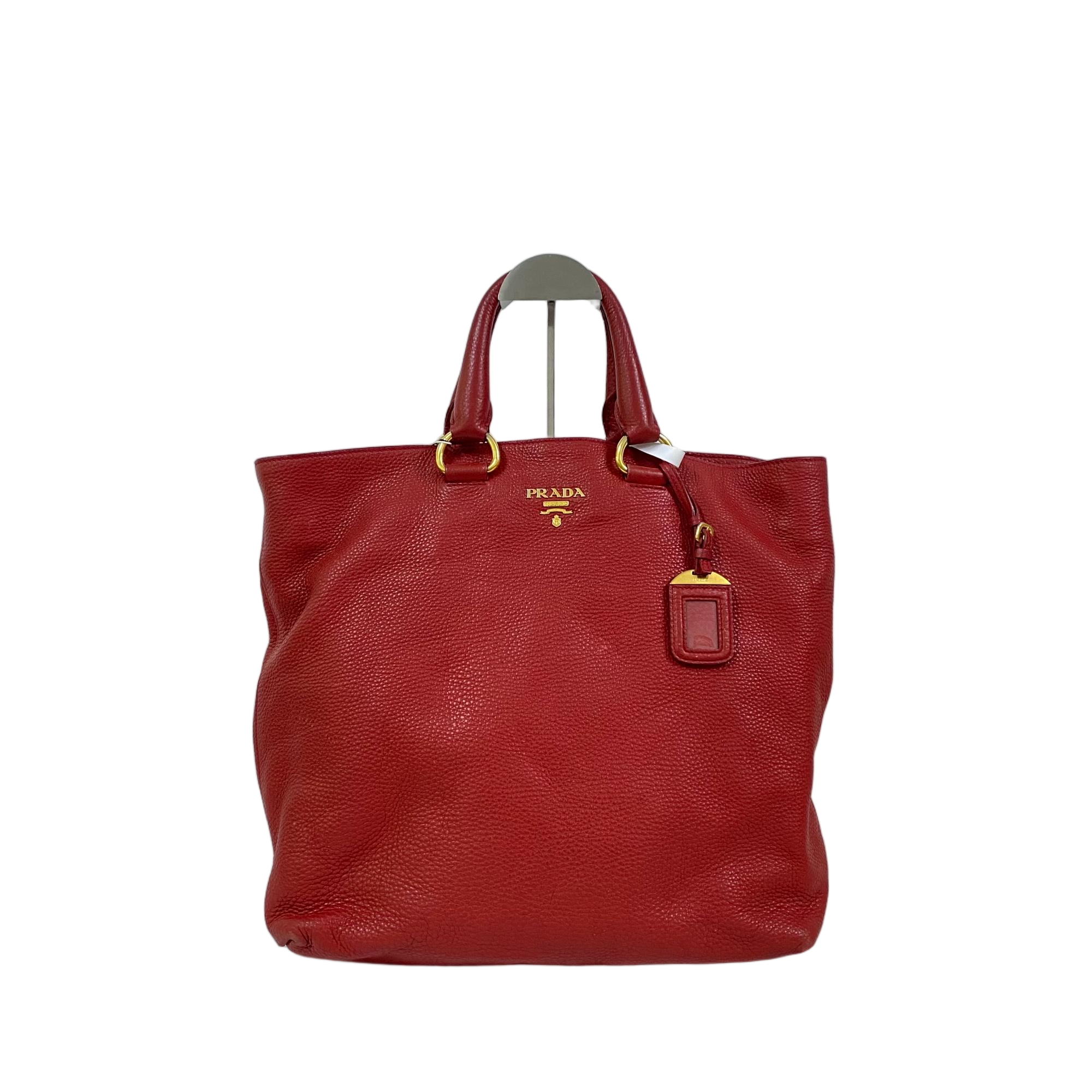 95新 Prada/普拉达 红色全皮竖版中号手提托特包BH-50838牛皮
