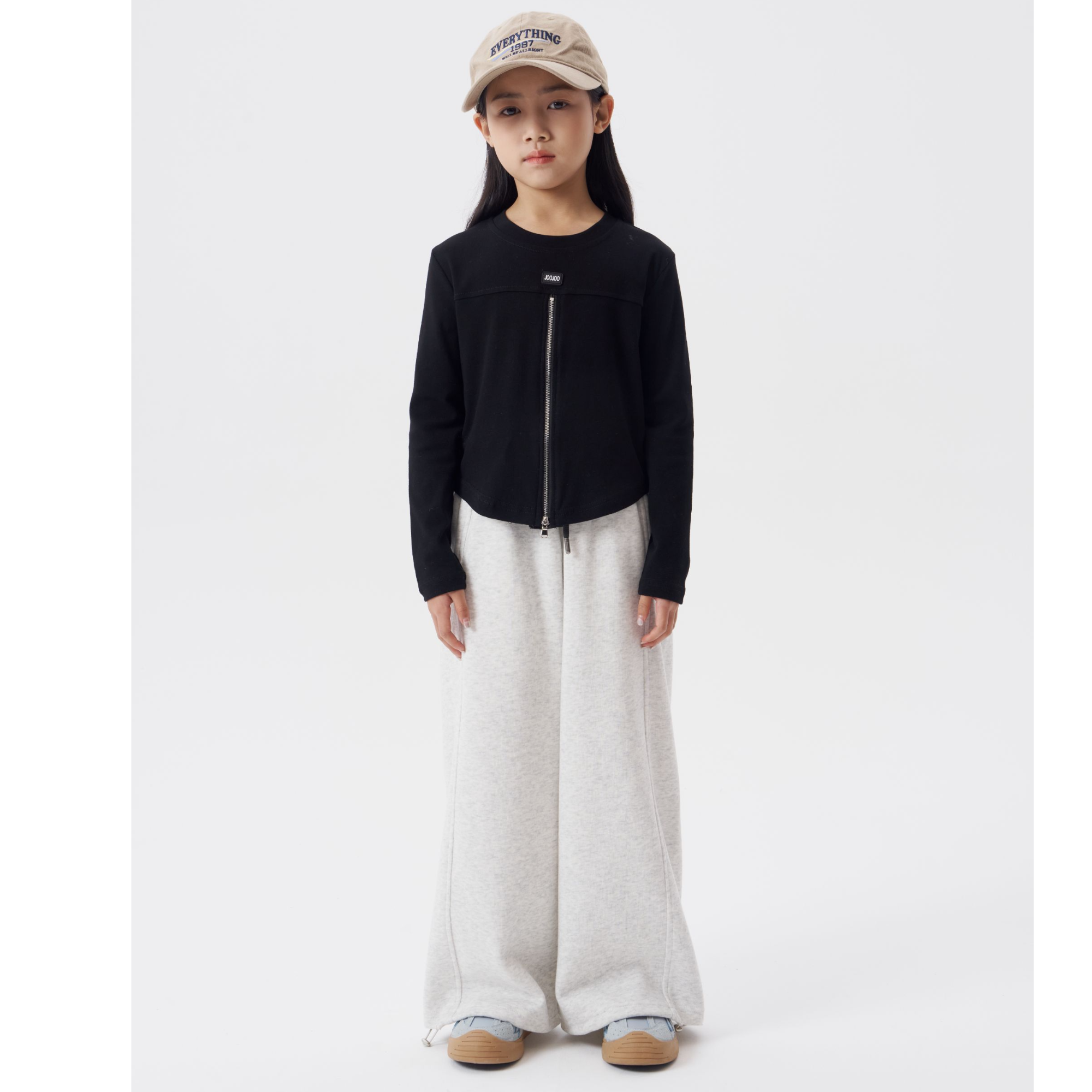 JOOJOO童装休闲直筒裤儿童春秋女童运动针织黑色秋季15321818