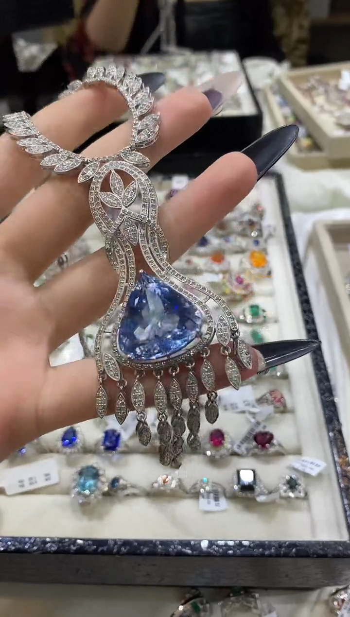 银S925镶嵌项链定制海蓝宝石楚楚珠宝中古甄选不退换