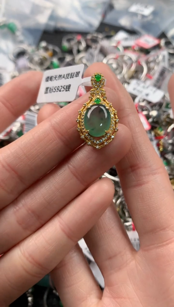 银S925镶嵌戒指翡翠222    1