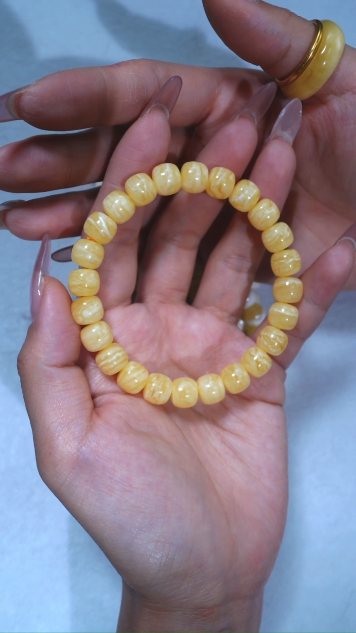 【闪购商品】蜜蜡手链未镶嵌9.6mm浓蜡满虎皮纹千层雪