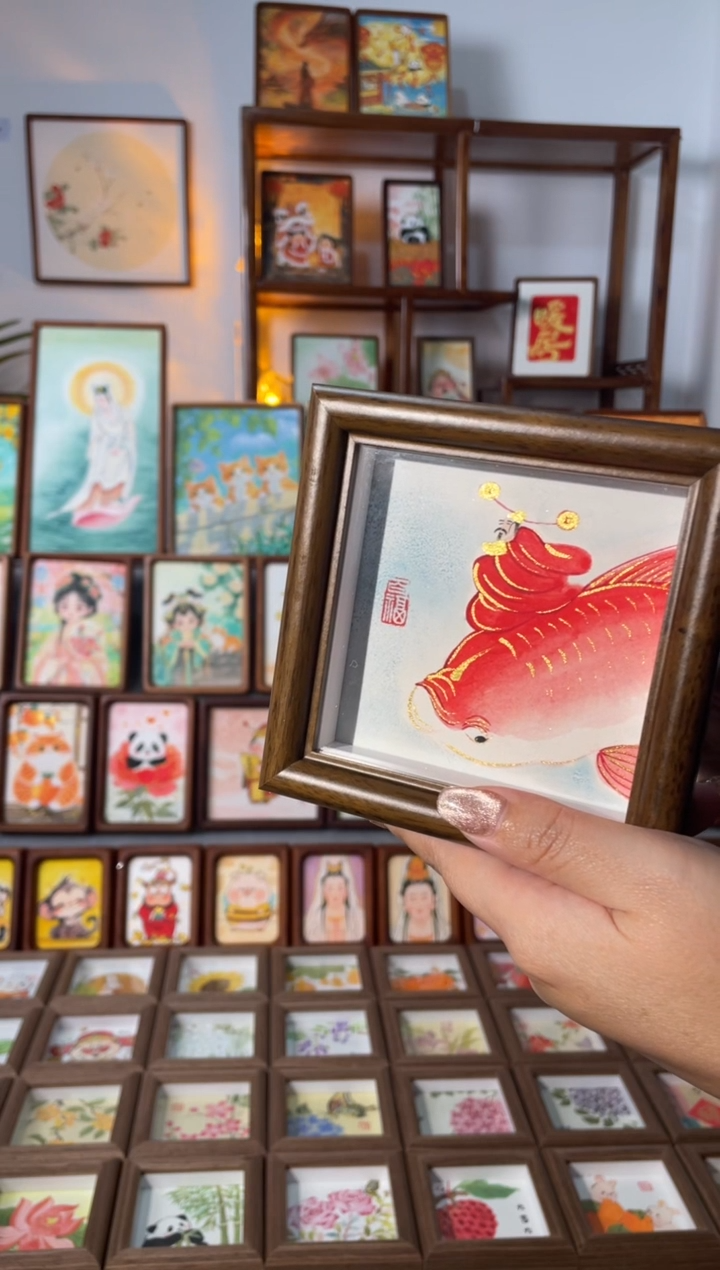 【闪购商品】国画【锦鲤送财】手绘装饰画摆台
