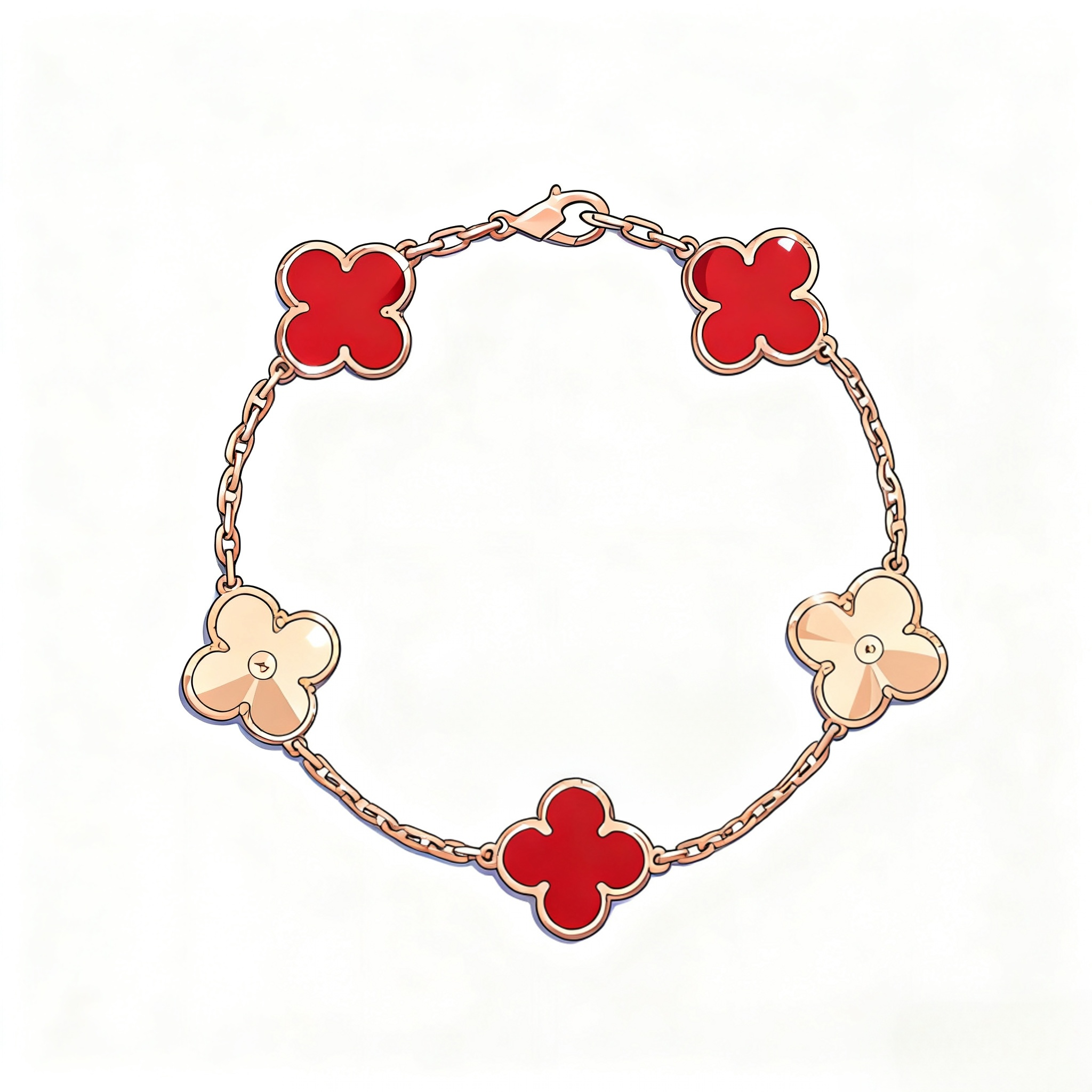 合金手链 红色合金手链V金高定五花原石原贝高奢时尚