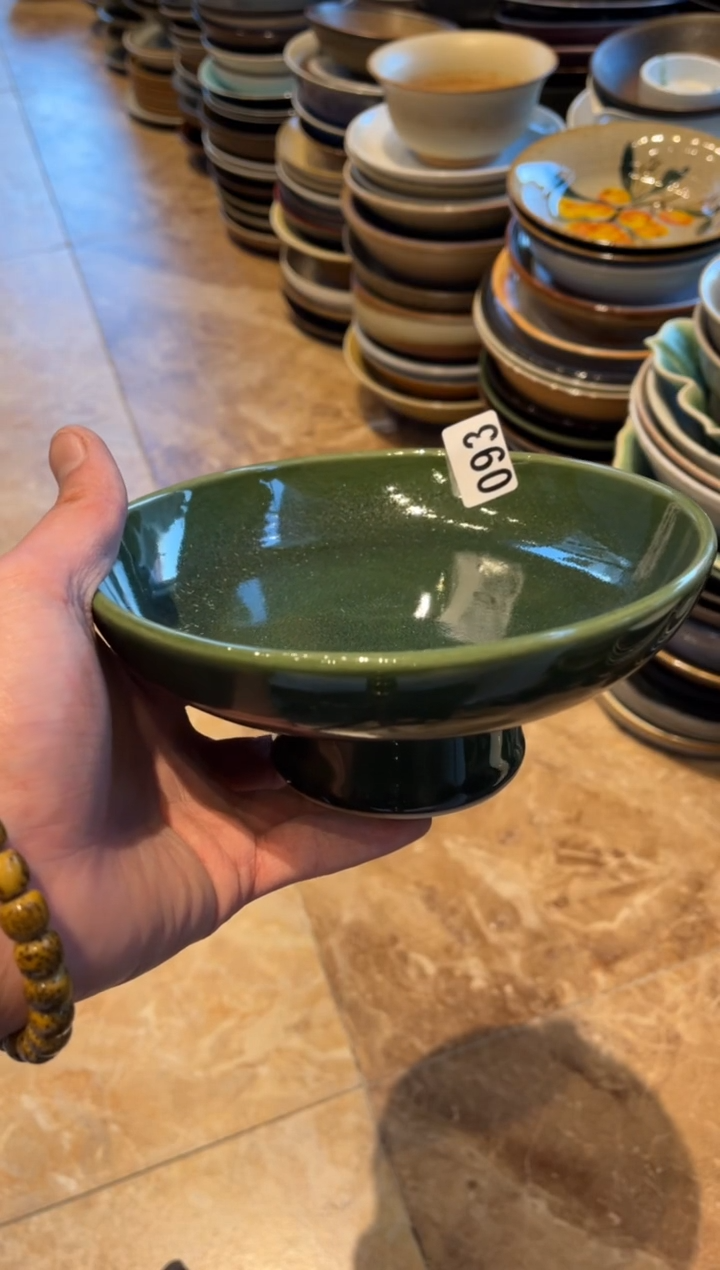 【闪购商品】瓷片93翠绿高足锅盘