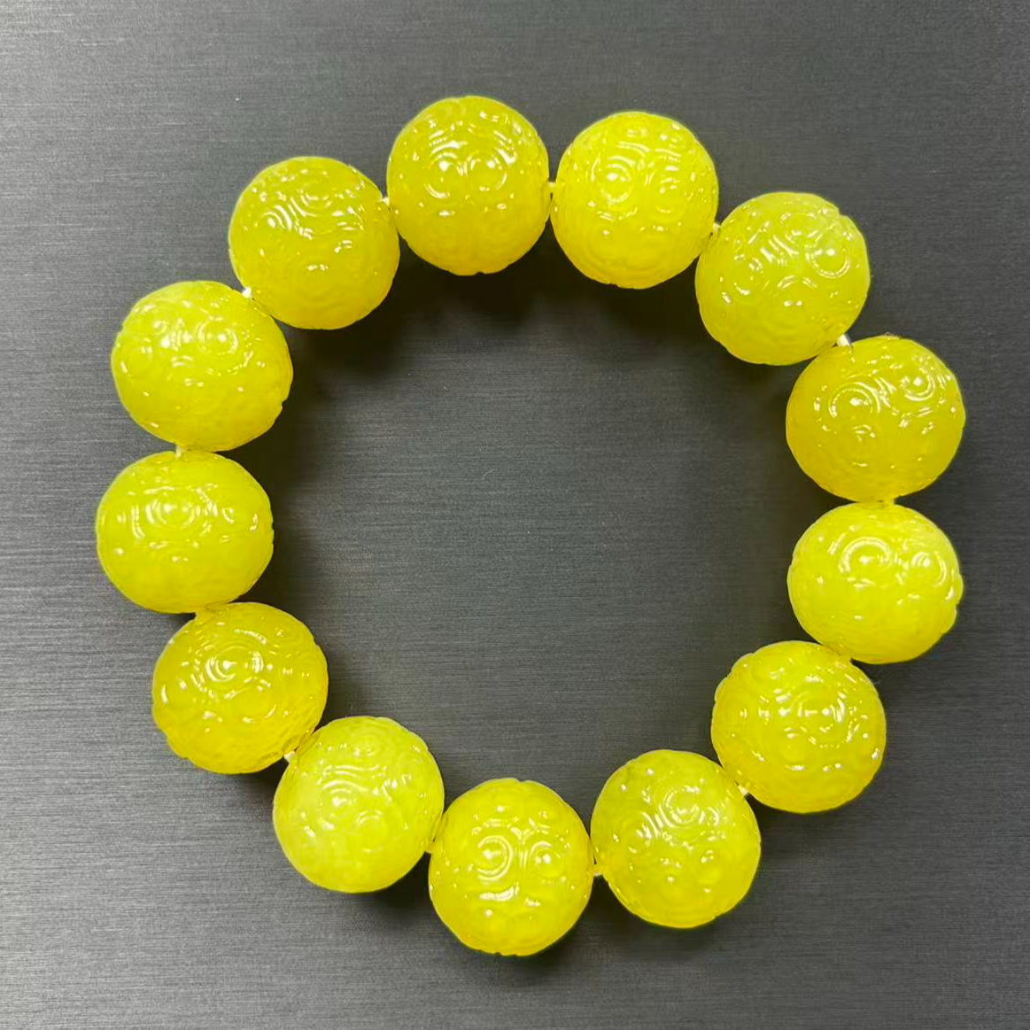 【龍帝专属】天然岫玉冰黄回纹祥云珠卡18M手串（多样性发货一个）F90