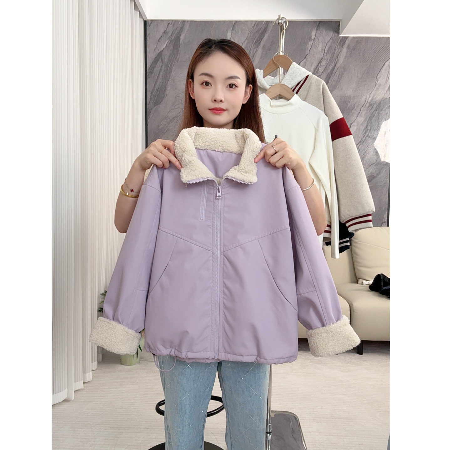 【秋冬必备】设计感双拉链立领加绒加厚派克服女童外套韩版WJ033