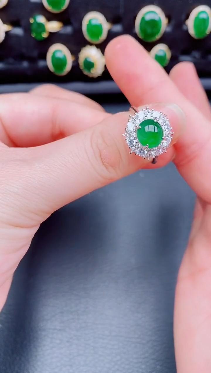 【闪购商品】翡翠戒指银S925镶嵌天然a货翡翠223