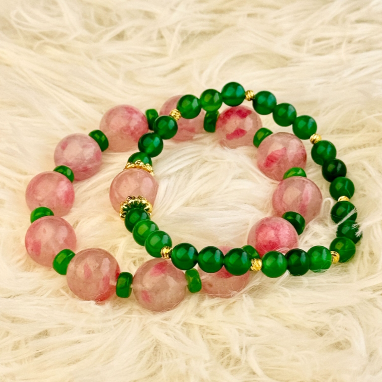 合成水晶ZBG0395樱花雨蔷薇辉绿玛瑙设计款手串拍一发二