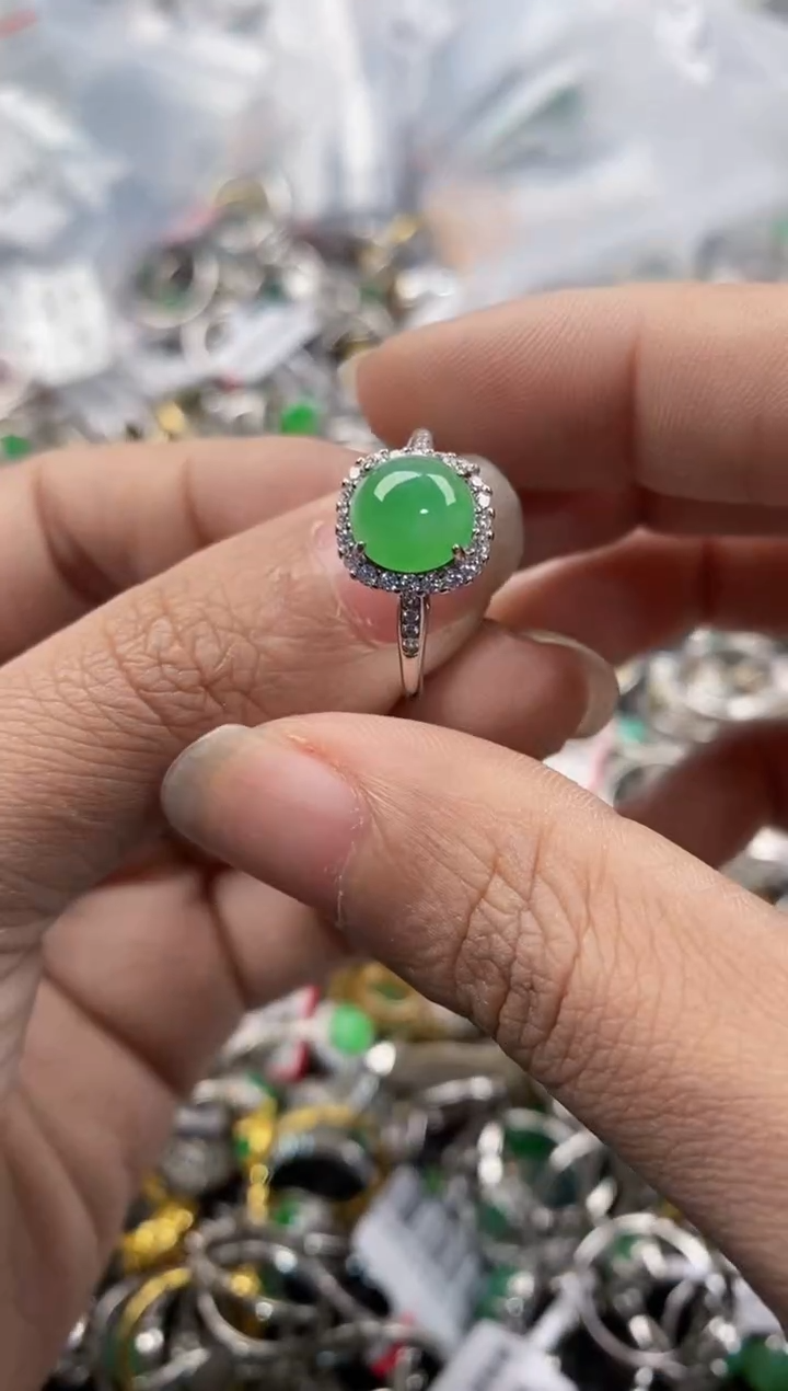 银S925镶嵌戒指翡翠333---7