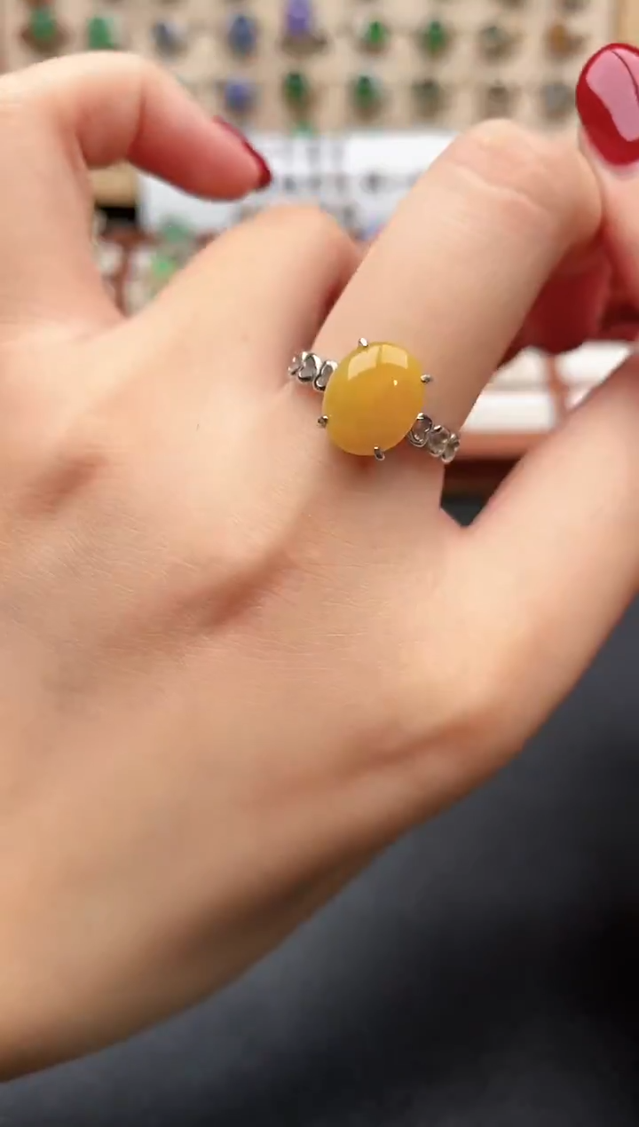 银S925镶嵌戒指翡翠一物一证一礼盒