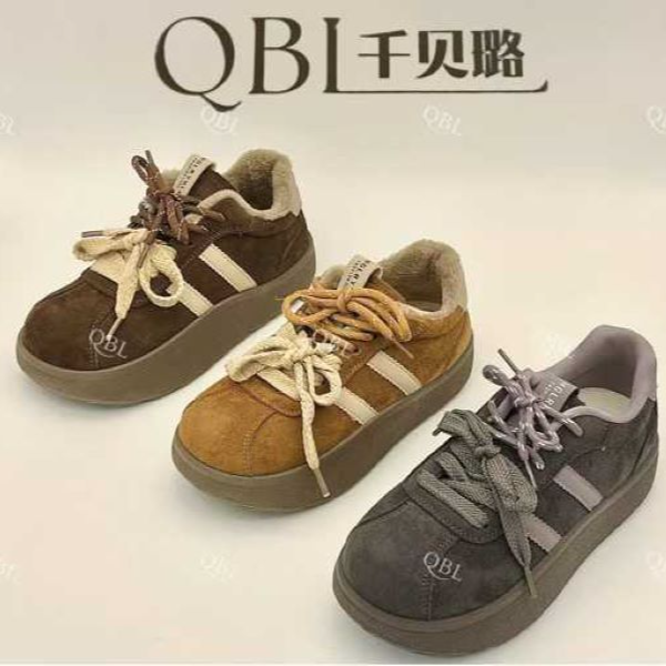 千贝璐网红时尚复古徳训鞋冬季磨砂绒面厚底休闲鞋百搭板鞋27972