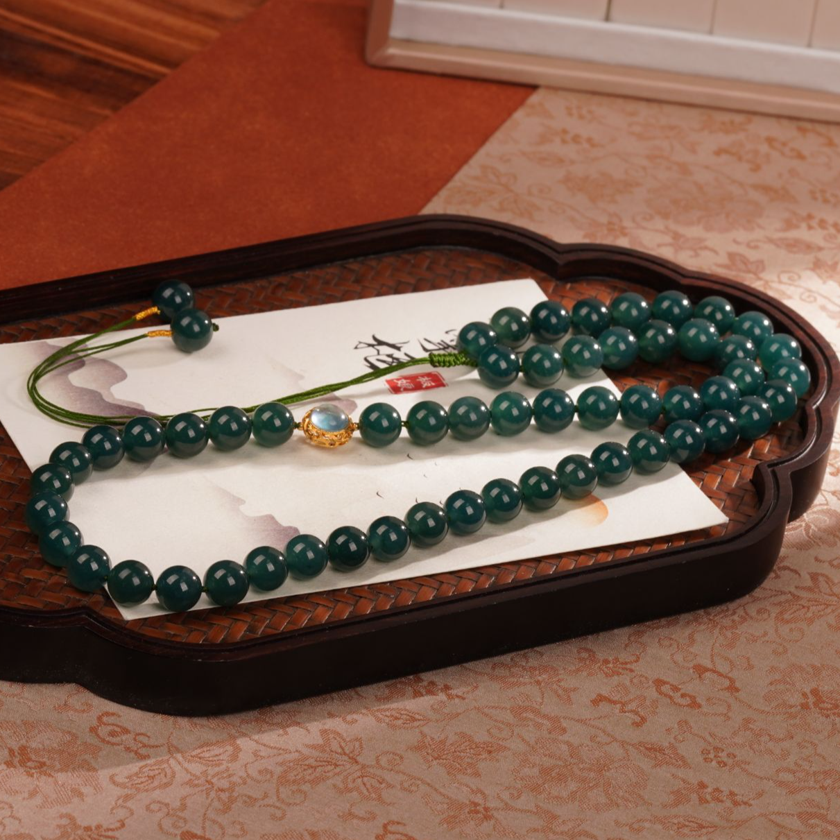 天然蓝水翡翠A货设计款18k金配饰项链—多样性发其一约10mm