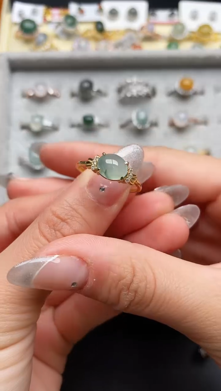 【闪购商品】翡翠戒指银S925镶嵌55555555+6
