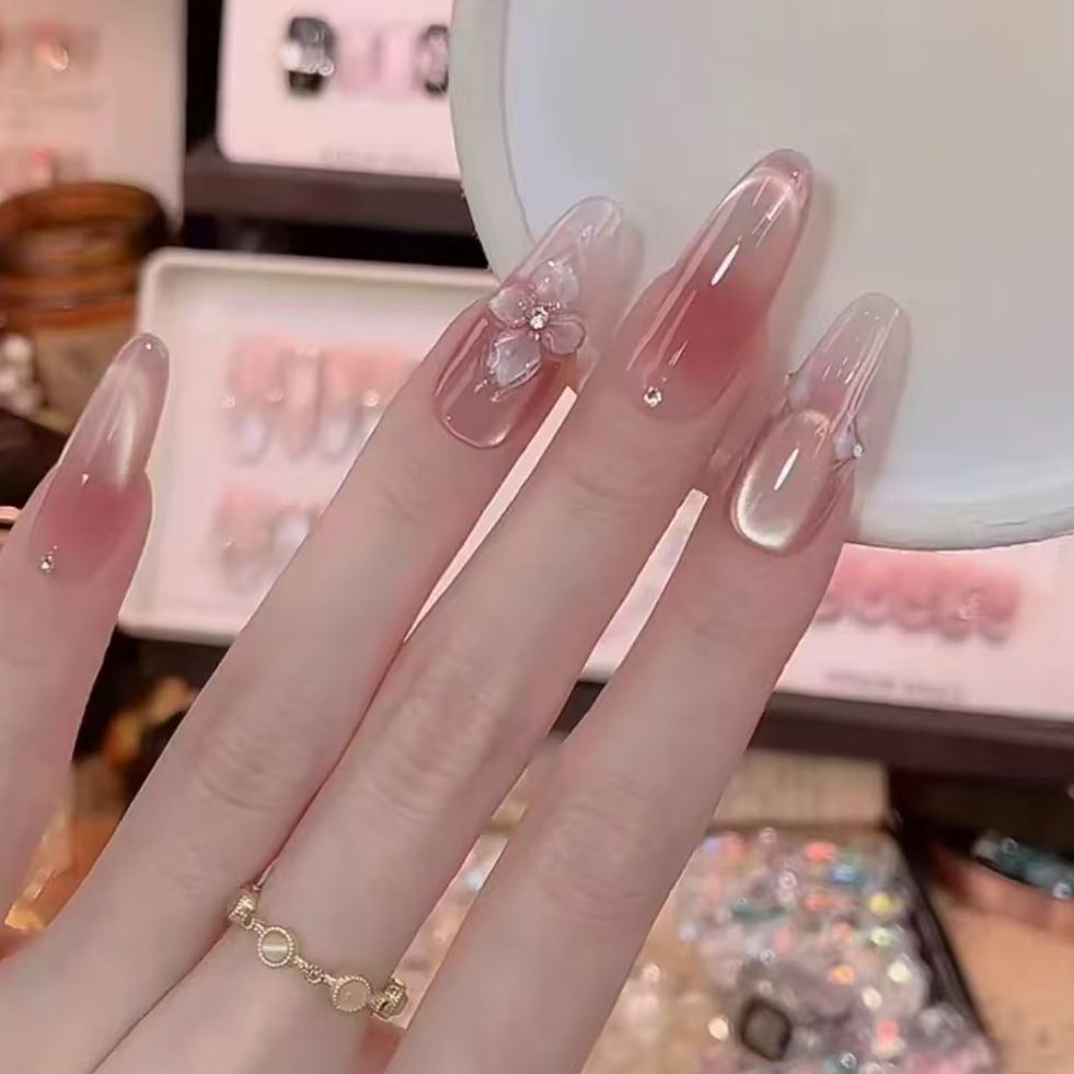 【冬日冰冻花】纯手工裸色猫眼美甲穿戴甲显白高级感秋冬款式