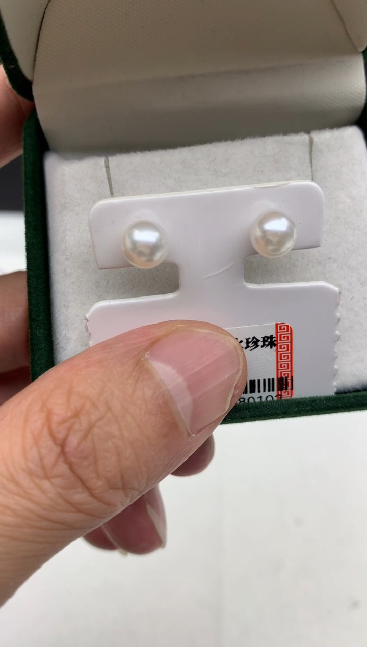 银S925镶嵌ff海水珍珠白珠耳饰