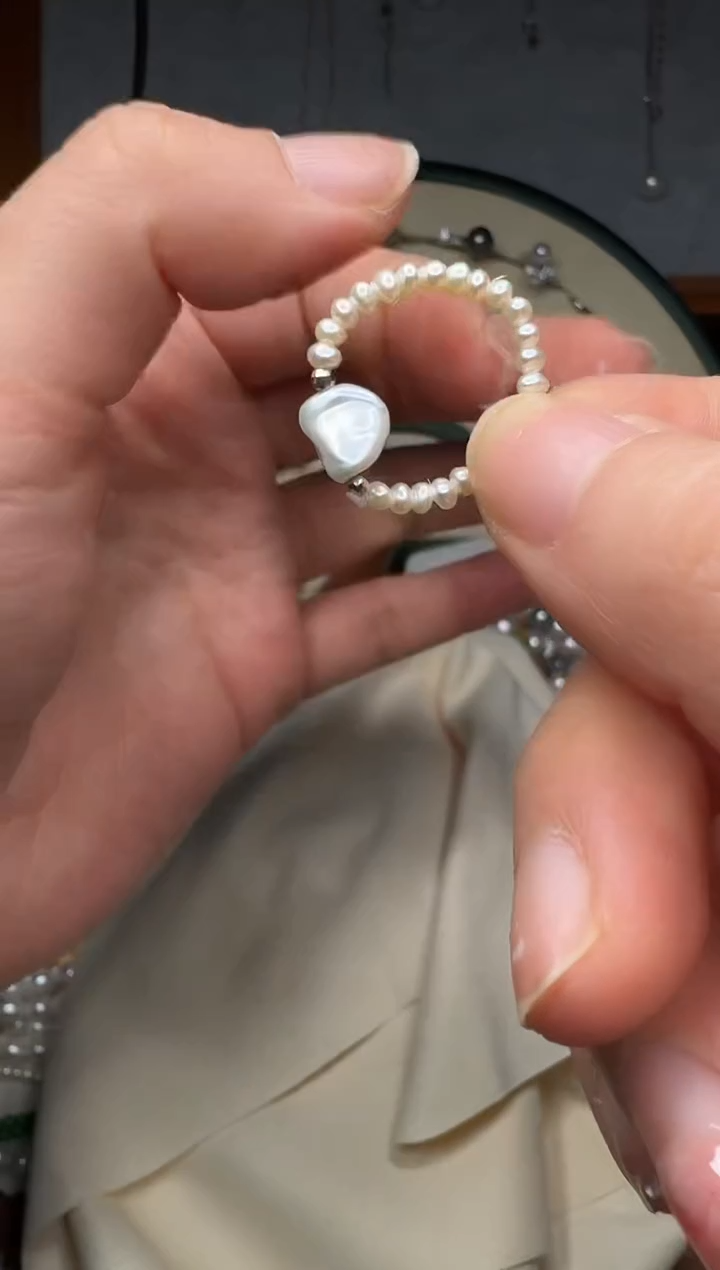 【闪购商品】淡水珍珠戒指银S925镶嵌2号碎银子戒指