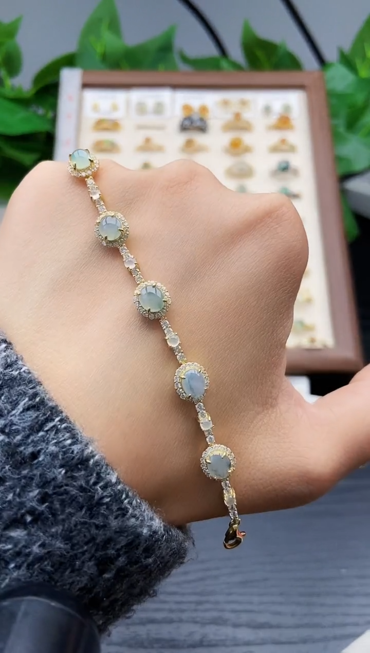 银S925镶嵌手链翡翠121