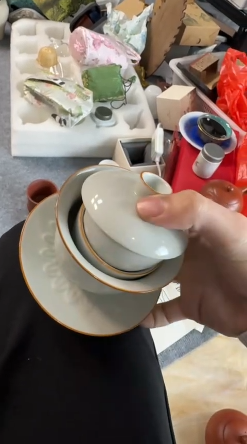 摆件陶茶具茶具茶具盖碗加二杯