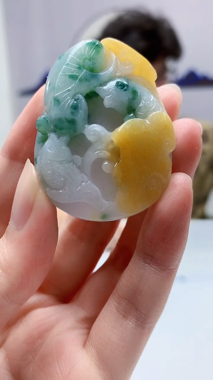 【闪购商品】定制翡翠未镶嵌4688zm-毛货挂件117荷叶鱼