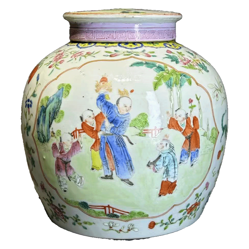 24120047-2x粉彩五子夺魁纹罐