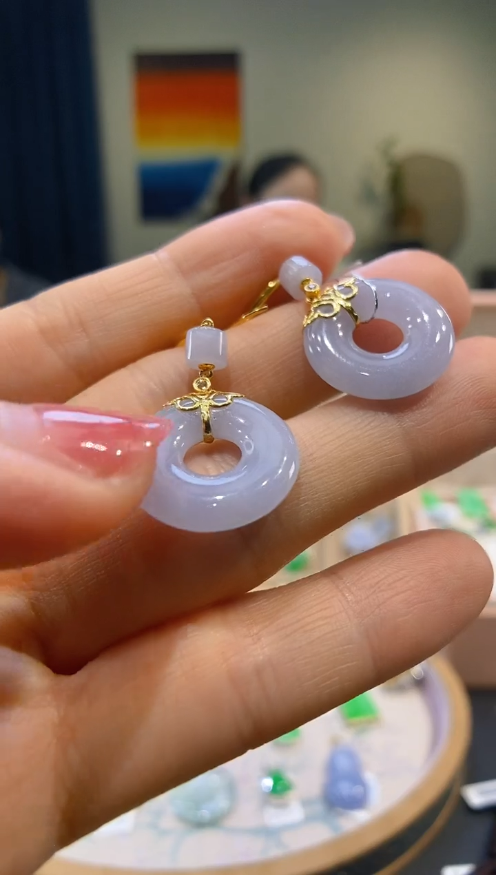 【闪购商品】翡翠吊坠(不含链)18K金镶嵌甜甜圈耳饰