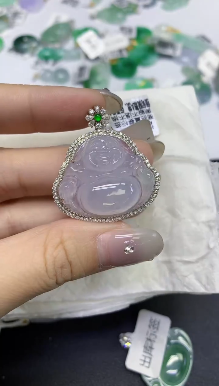 颈饰18K金镶嵌翡翠天然缅甸翡翠A货百元以上9元证书费自理