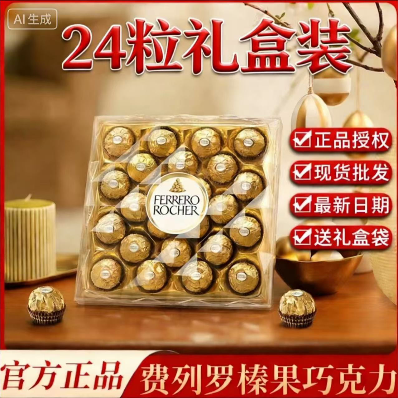 费列罗进口巧克力T24粒榛果威化巧克力情人节日年货送礼网红零食