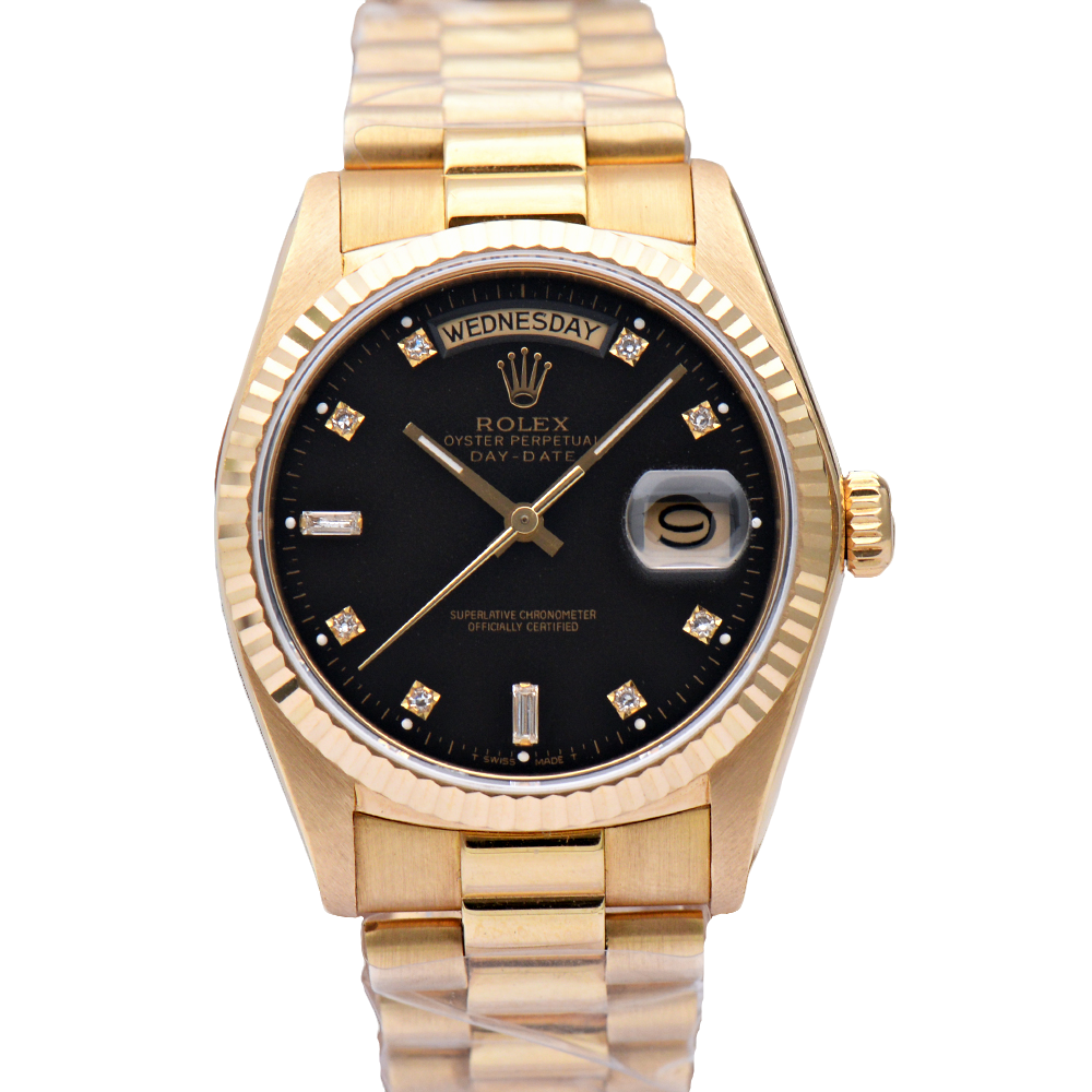 99新 Rolex/劳力士 星期日历型18238黑盘小钻原钻36mm自动机械表