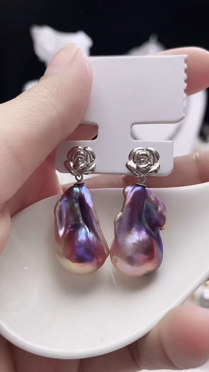 【闪购商品】淡水珍珠耳饰银S925镶嵌淡水巴洛克珍珠耳饰