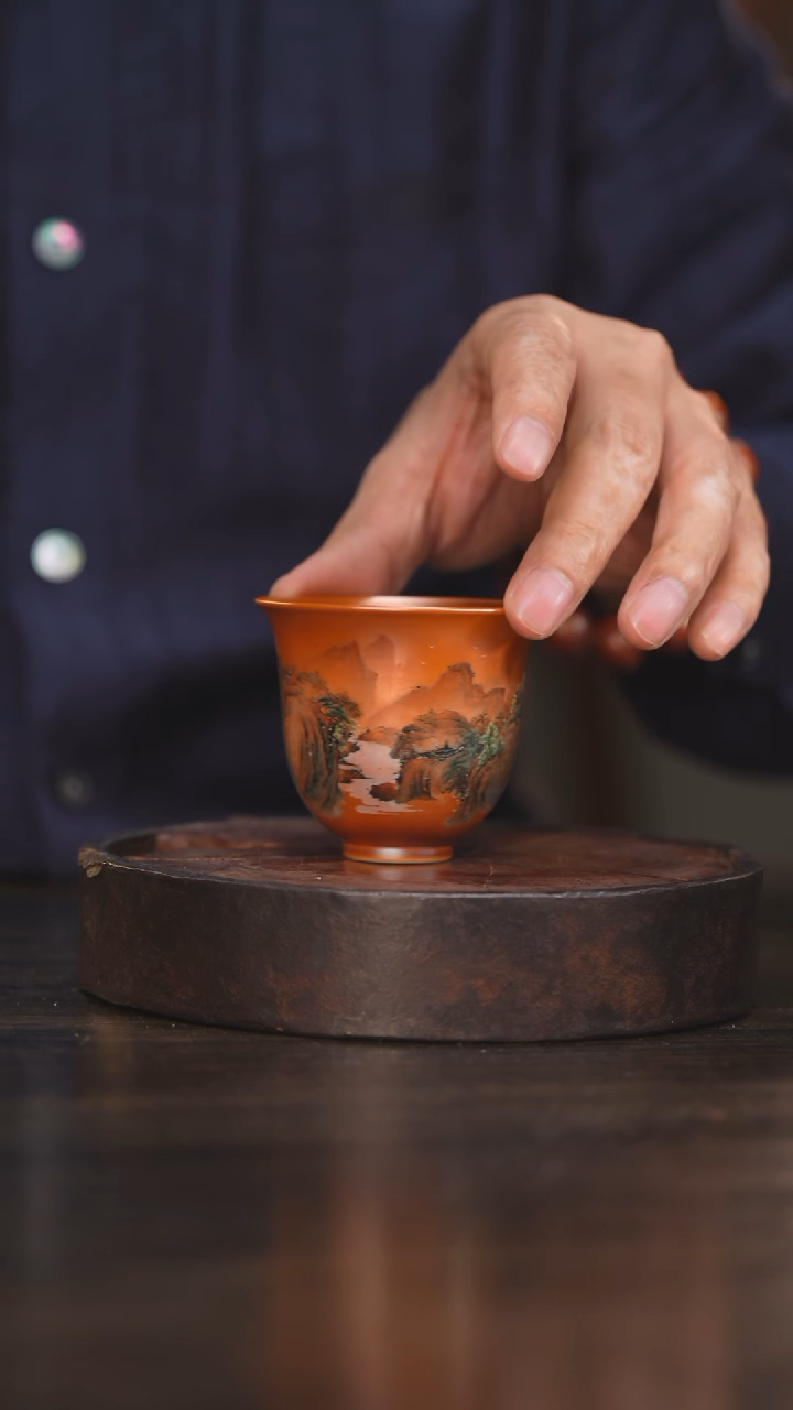 【闪购商品】杯89柴房陶瓷丨金红山水单杯