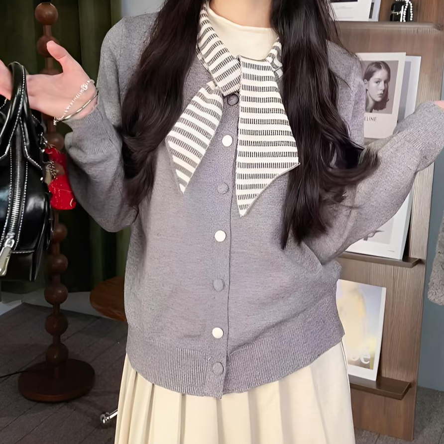 结带领口针织贝熊绒保暖毛衣029