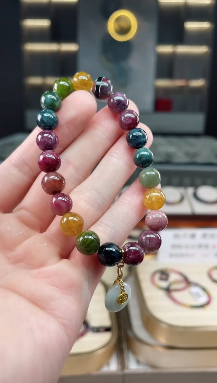 未镶嵌老矿碧玺彩虹单圈手串9mm+碧玺多样性发一条xion