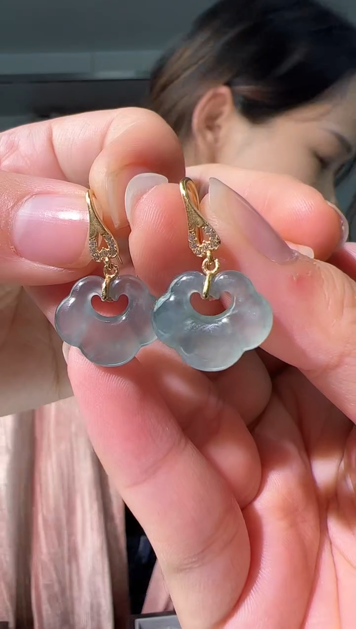 【闪购商品】翡翠耳环银S925镶嵌翡翠蓝水如意耳钩